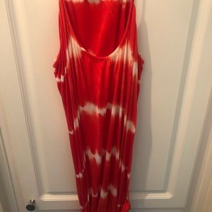 Tie dye long dress (Red / Orange w/ White)